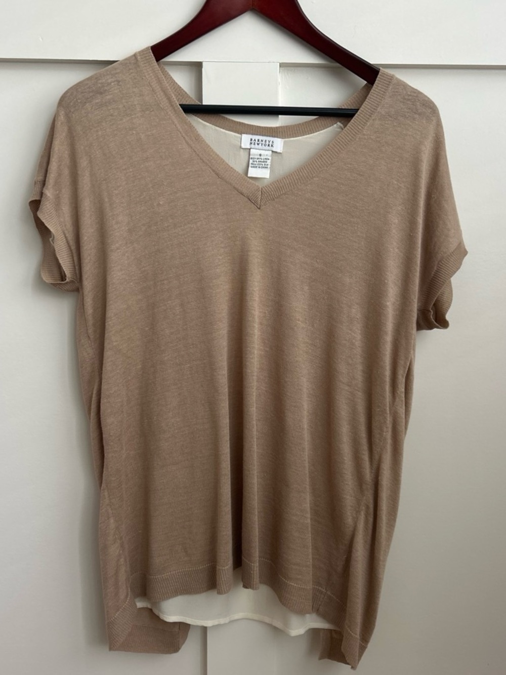 Barneys New York Women’s V-Neck Short Sleeve Top — Tan